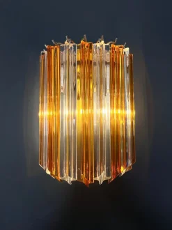 New Pamono Vintage Murano Wall Sconce with 9 Clear and Amber Quadriedri, 1990s, Set of 2