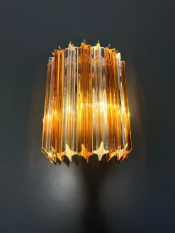 New Pamono Vintage Murano Wall Sconce with 9 Clear and Amber Quadriedri, 1990s, Set of 2