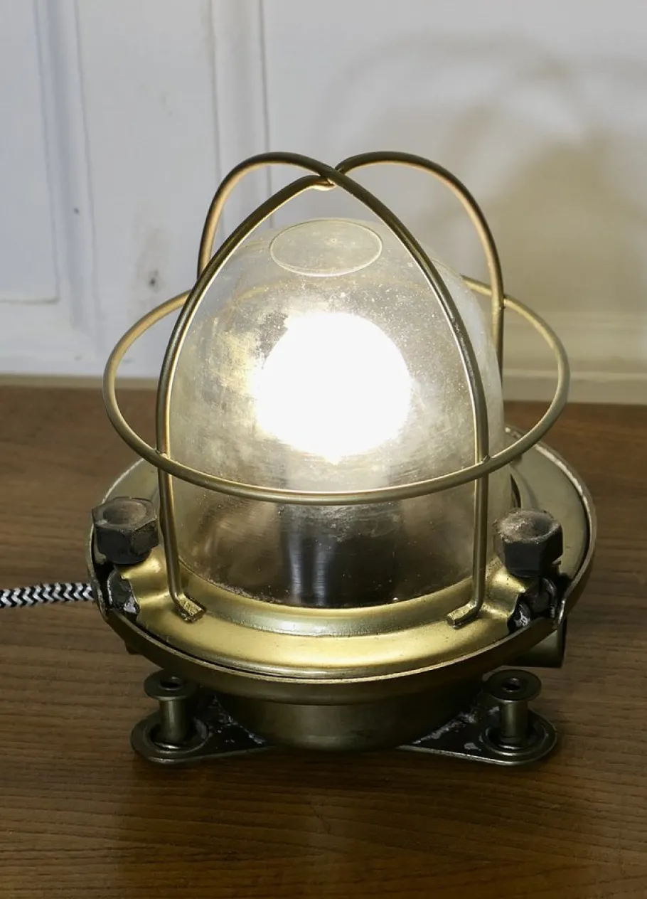 New Pamono Vintage Nautical Brass Bulk Head Light, 1920s