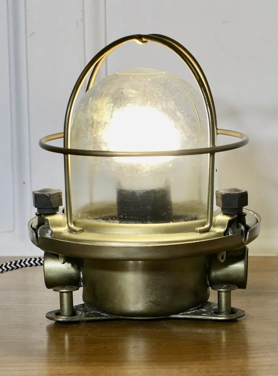 New Pamono Vintage Nautical Brass Bulk Head Light, 1920s