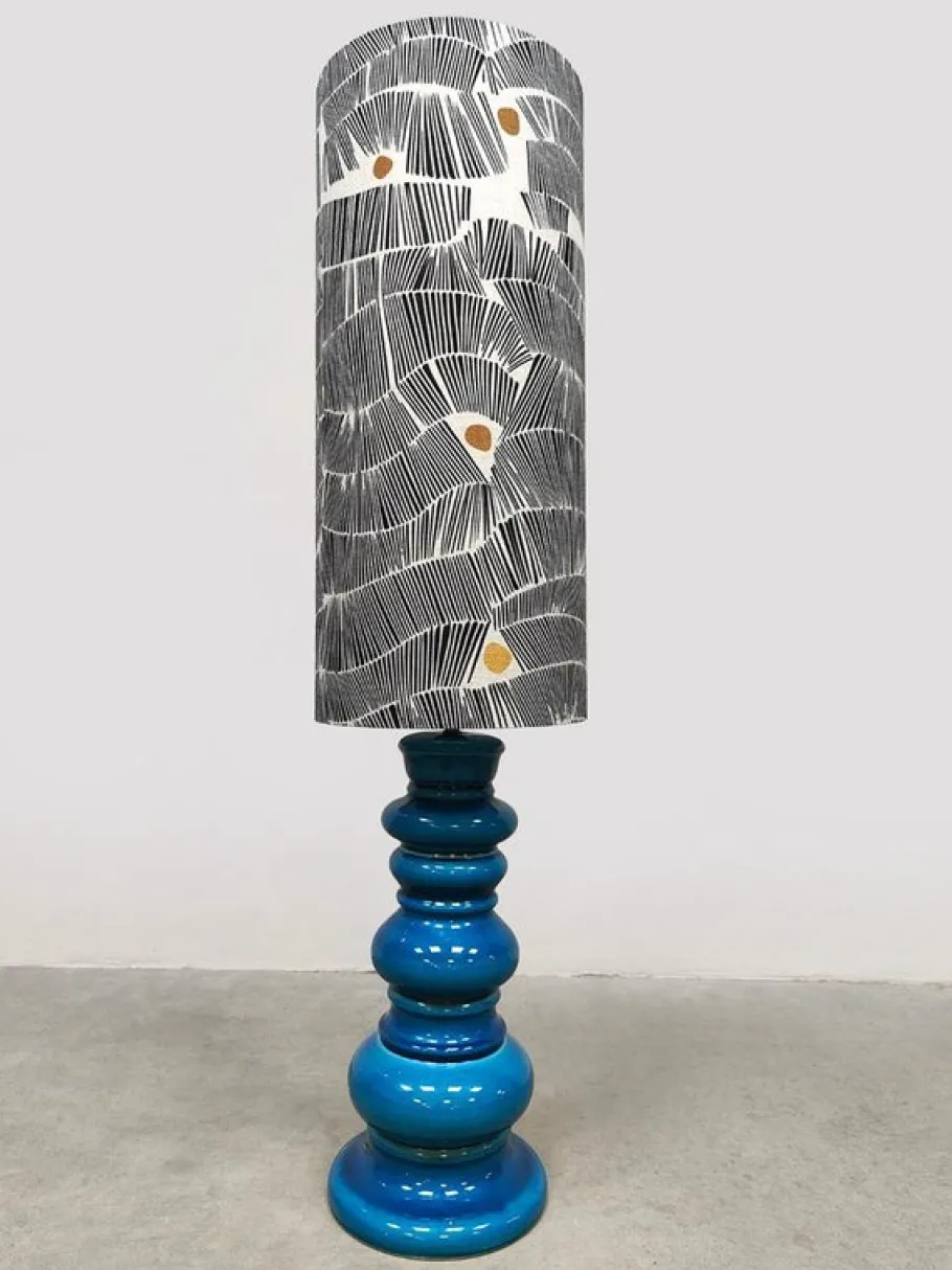 Pamono Vintage Ocean Blue Ceramic Table Lamp, Belgium, 1970s