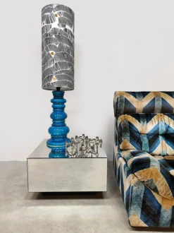 Pamono Vintage Ocean Blue Ceramic Table Lamp, Belgium, 1970s