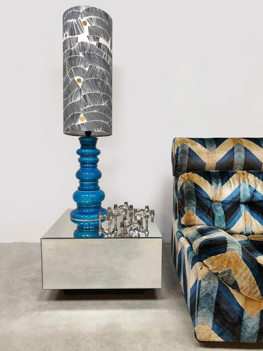 Pamono Vintage Ocean Blue Ceramic Table Lamp, Belgium, 1970s