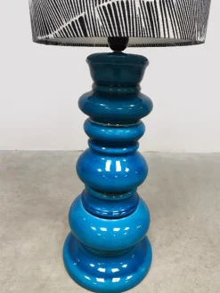 Pamono Vintage Ocean Blue Ceramic Table Lamp, Belgium, 1970s