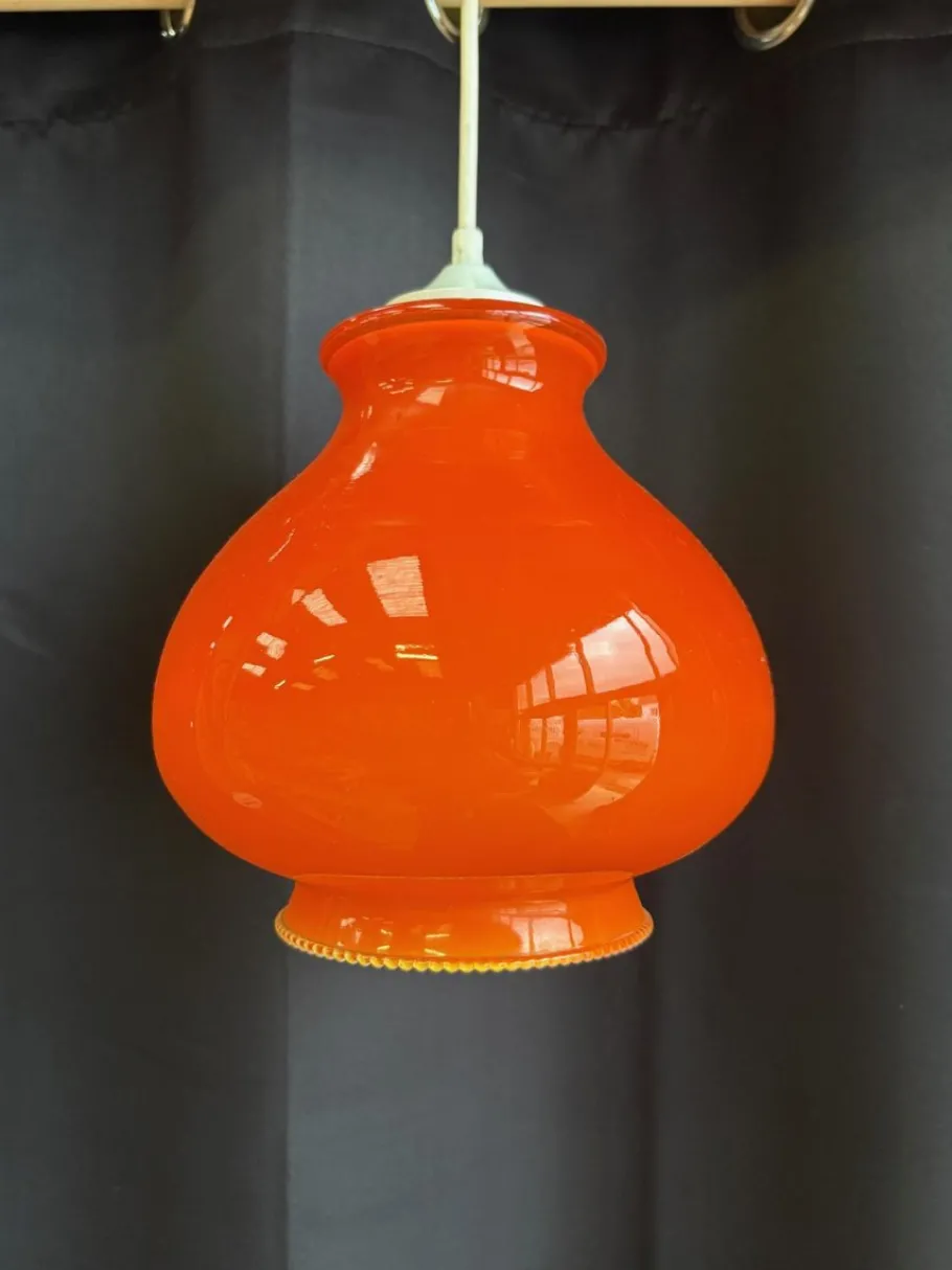 Best Pamono Vintage Orange Opaline Pendant Light, 1970s