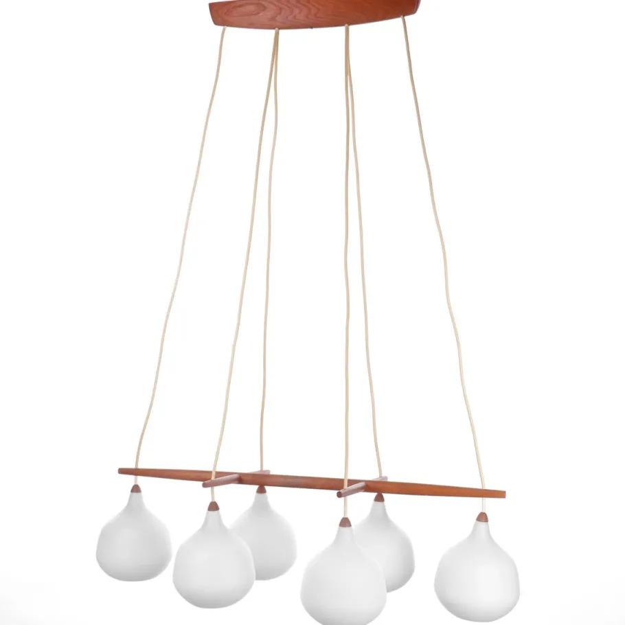 Clearance Pamono Vintage Pendant Lamp in Teak & Glass by Uno & Östen Kristiansson for Luxus, 1950s