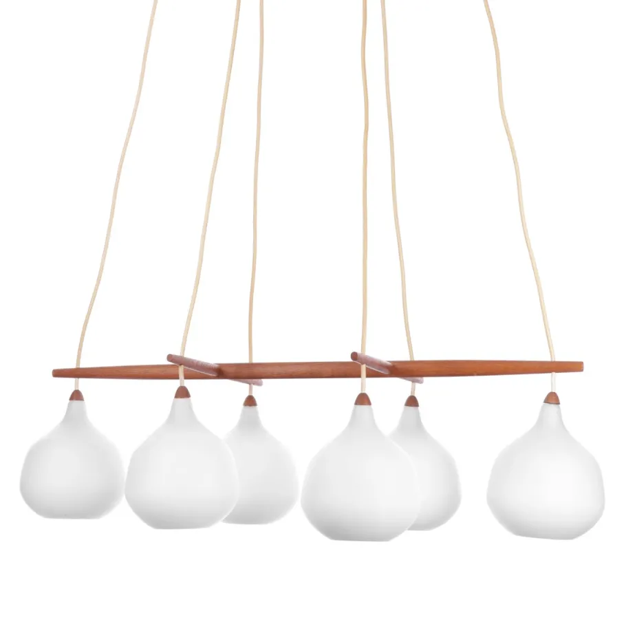 Clearance Pamono Vintage Pendant Lamp in Teak & Glass by Uno & Östen Kristiansson for Luxus, 1950s