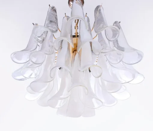 Discount Pamono Vintage Petal Chandelier in Clear and White Murano Glass, Italy, 1970s