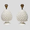 New Pamono Vintage Pine Cone Shaped White Ceramic Table Lamps, 1960s, Set of 2
