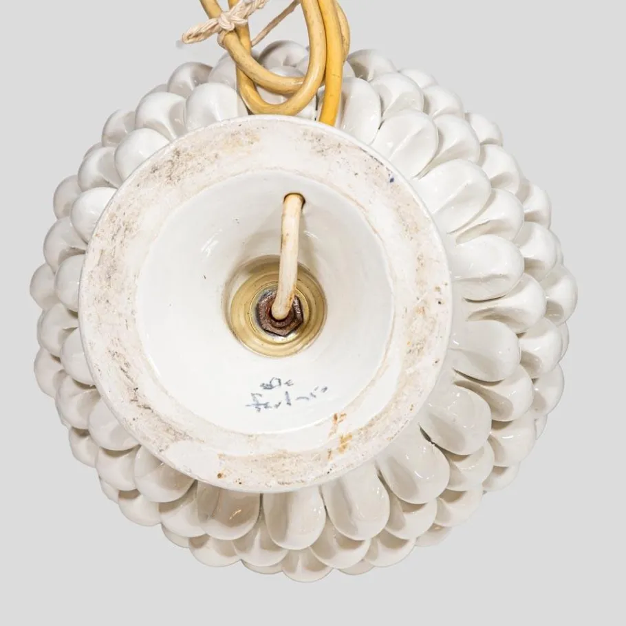 New Pamono Vintage Pine Cone Shaped White Ceramic Table Lamps, 1960s, Set of 2