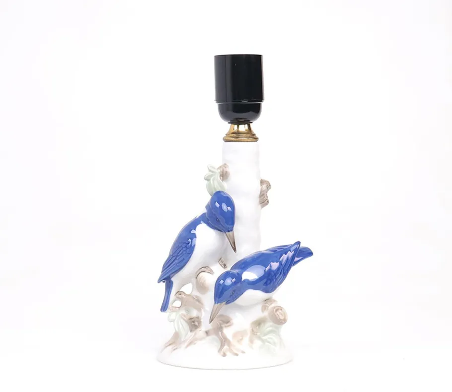 New Pamono Vintage Porcelain Lamp Base with Kingfishers from Wagner & Apel, 1960s