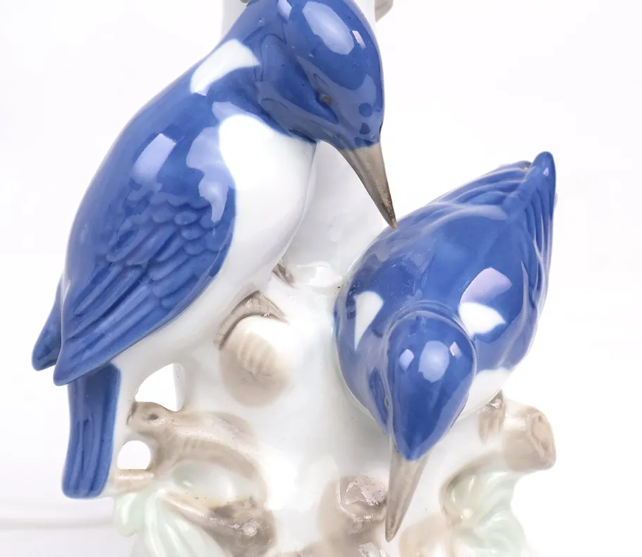 New Pamono Vintage Porcelain Lamp Base with Kingfishers from Wagner & Apel, 1960s