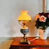 Pamono Vintage Porcelain Lamp with Milkglass Lampshade
