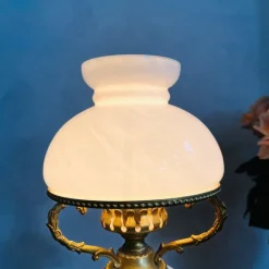 Pamono Vintage Porcelain Lamp with Milkglass Lampshade