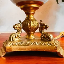 Pamono Vintage Porcelain Lamp with Milkglass Lampshade