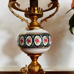 Pamono Vintage Porcelain Lamp with Milkglass Lampshade