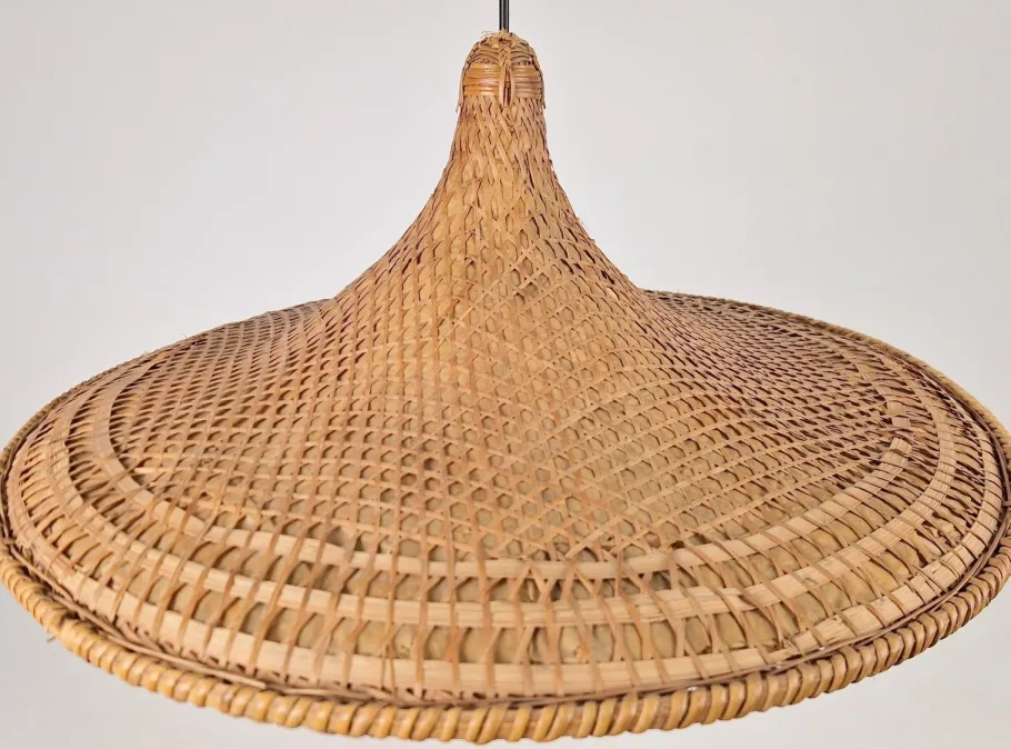 Discount Pamono Vintage Rattan & Bamboo Witch Hat Pendant Lamp, 1960s