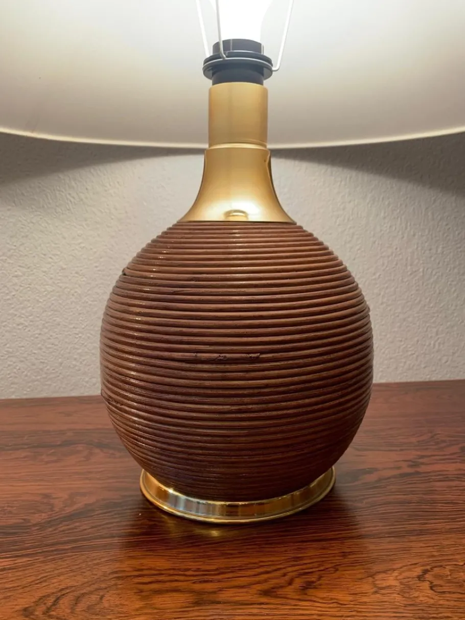 Best Pamono Vintage Rattan and Brass Table Lamps, 1980, Set of 2