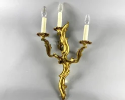 Pamono Vintage Rococo Style Gilt Bronze Wall Sconce with 3 Lights