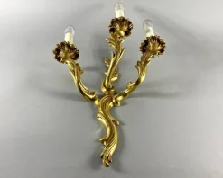 Pamono Vintage Rococo Style Gilt Bronze Wall Sconce with 3 Lights