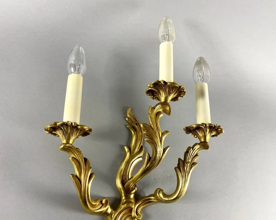 Pamono Vintage Rococo Style Gilt Bronze Wall Sconce with 3 Lights