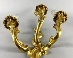 Pamono Vintage Rococo Style Gilt Bronze Wall Sconce with 3 Lights