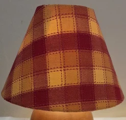 New Pamono Vintage Round Yew Wood Table Lamps with Handmade Fabric Shade, 1980s, Set of 2
