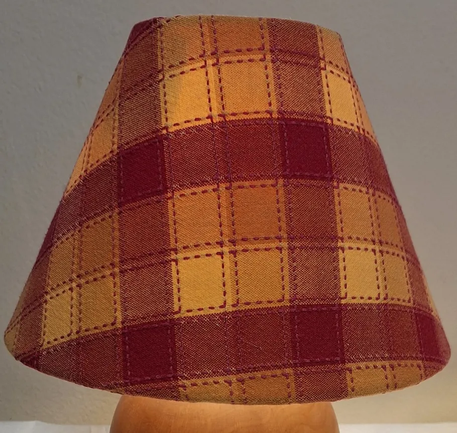 New Pamono Vintage Round Yew Wood Table Lamps with Handmade Fabric Shade, 1980s, Set of 2