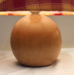 New Pamono Vintage Round Yew Wood Table Lamps with Handmade Fabric Shade, 1980s, Set of 2