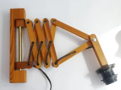 Clearance Pamono Vintage Scandinavian Extendable Accordion Wooden Lamp with Fabric Shade, 1970s