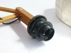 Clearance Pamono Vintage Scandinavian Extendable Accordion Wooden Lamp with Fabric Shade, 1970s