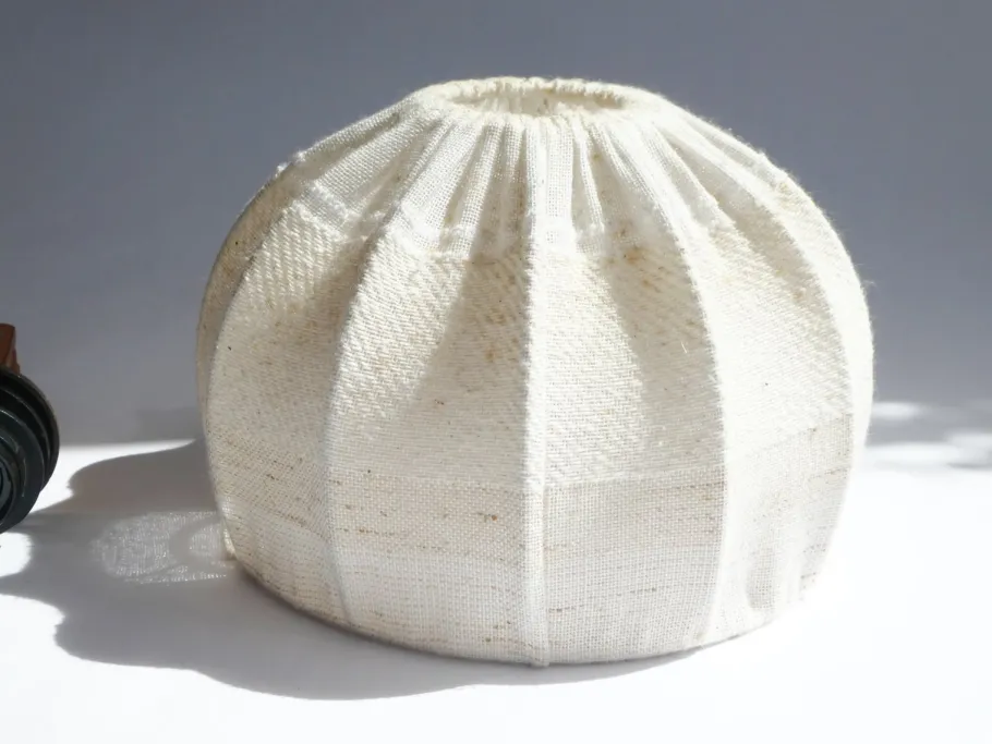 Clearance Pamono Vintage Scandinavian Extendable Accordion Wooden Lamp with Fabric Shade, 1970s