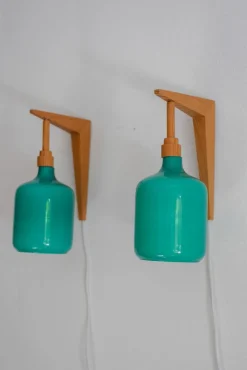 Sale Pamono Vintage Scandinavian Sconces in Opaline Glass and Pine from Lindshammar, 1970, Set of 2