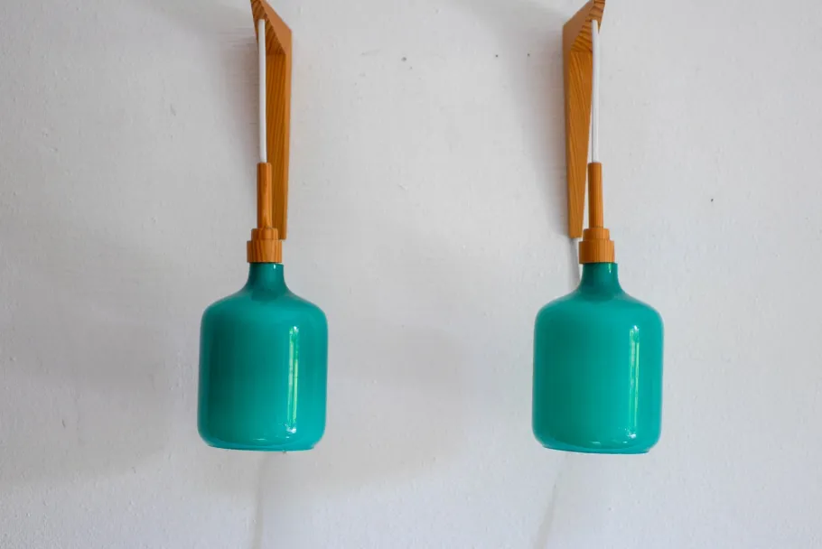 Sale Pamono Vintage Scandinavian Sconces in Opaline Glass and Pine from Lindshammar, 1970, Set of 2