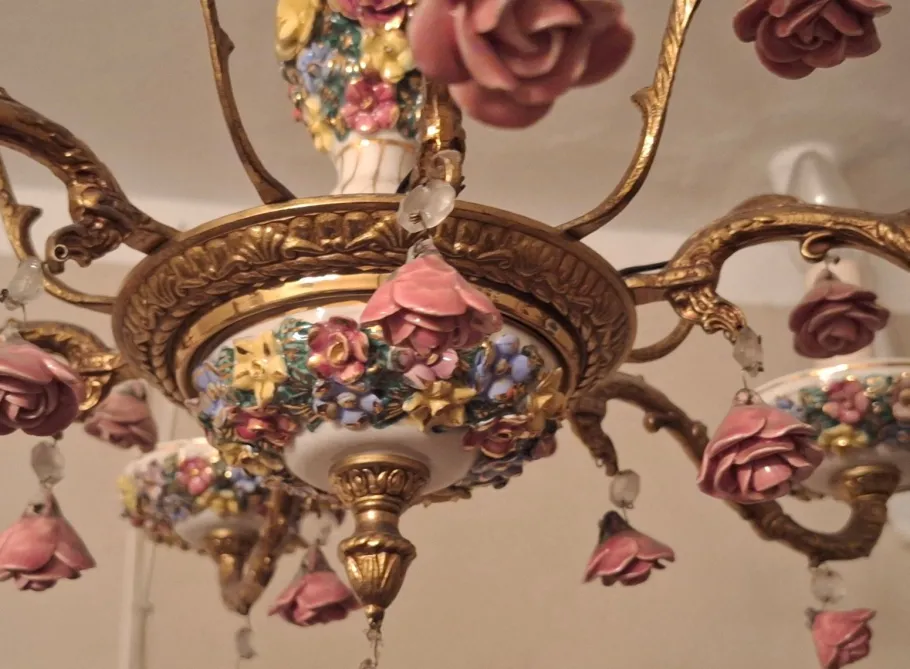 Discount Pamono Vintage Six-Arm Chandelier in Gilt Brass