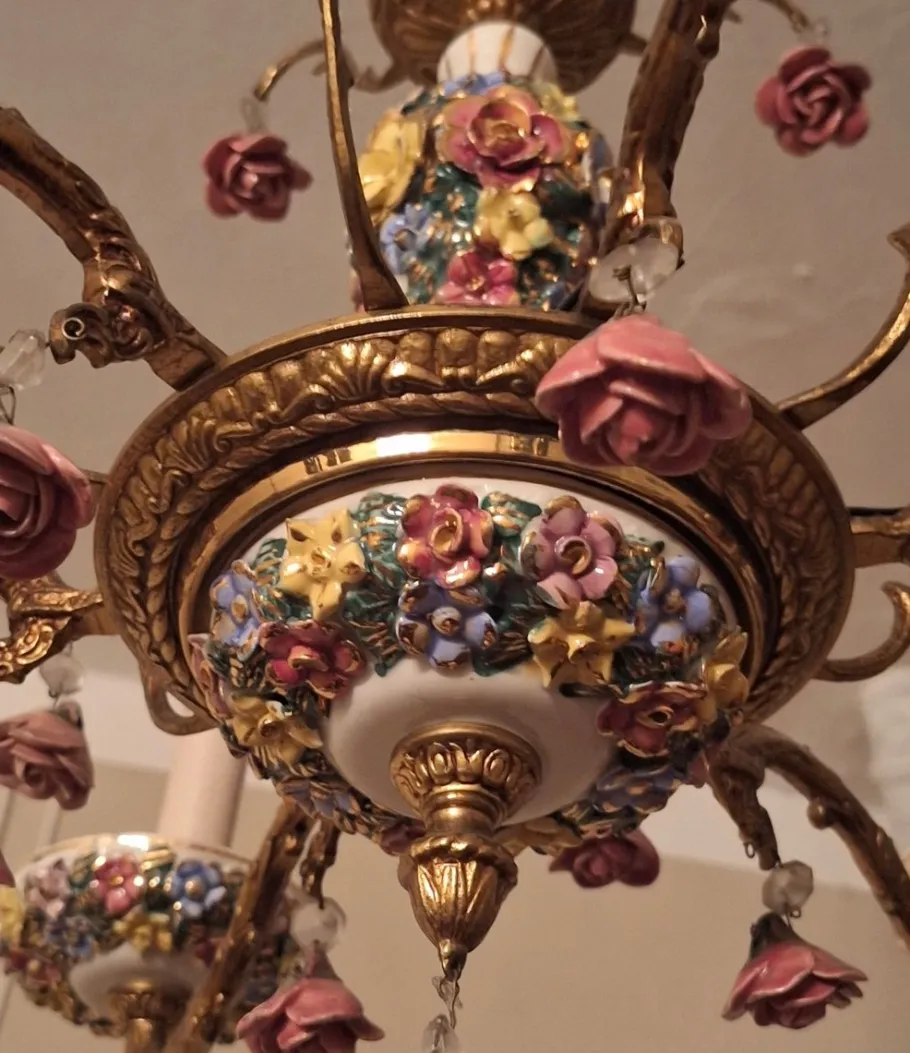 Discount Pamono Vintage Six-Arm Chandelier in Gilt Brass