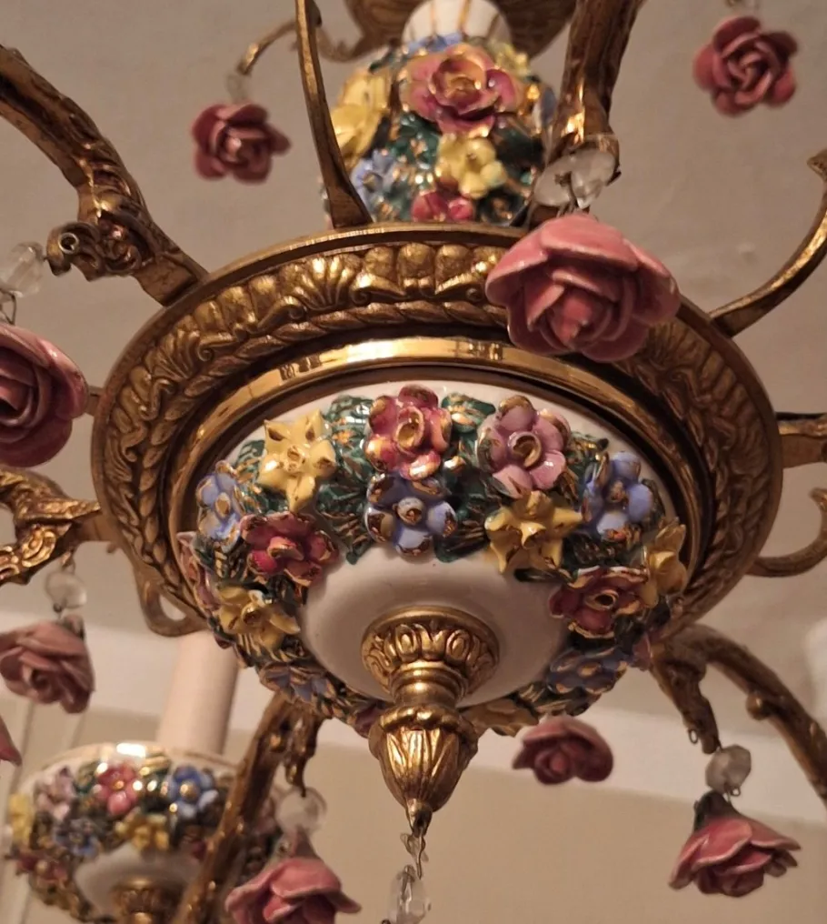 Discount Pamono Vintage Six-Arm Chandelier in Gilt Brass