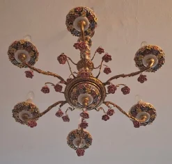 Discount Pamono Vintage Six-Arm Chandelier in Gilt Brass