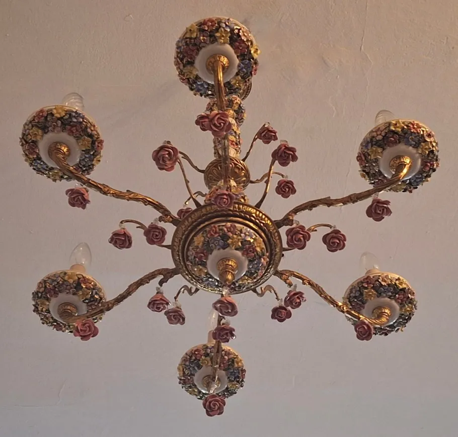 Discount Pamono Vintage Six-Arm Chandelier in Gilt Brass