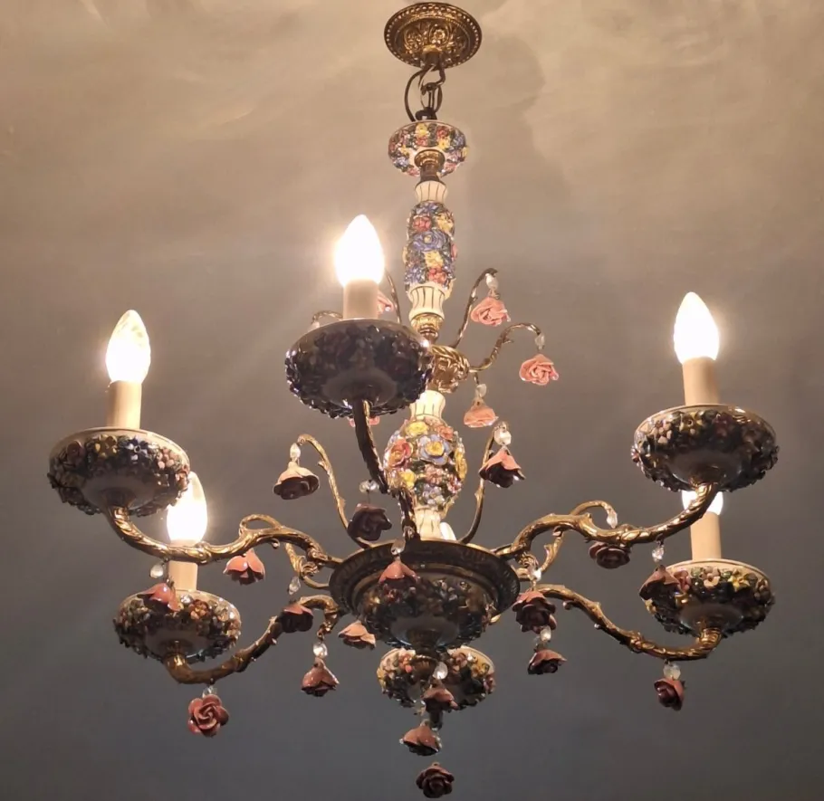 Discount Pamono Vintage Six-Arm Chandelier in Gilt Brass