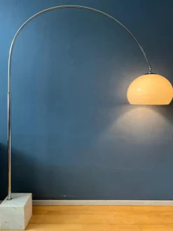Discount Pamono Vintage Space Age Arc Floor Lamp with White Mushroom Shade and Marble Base from Guzzini