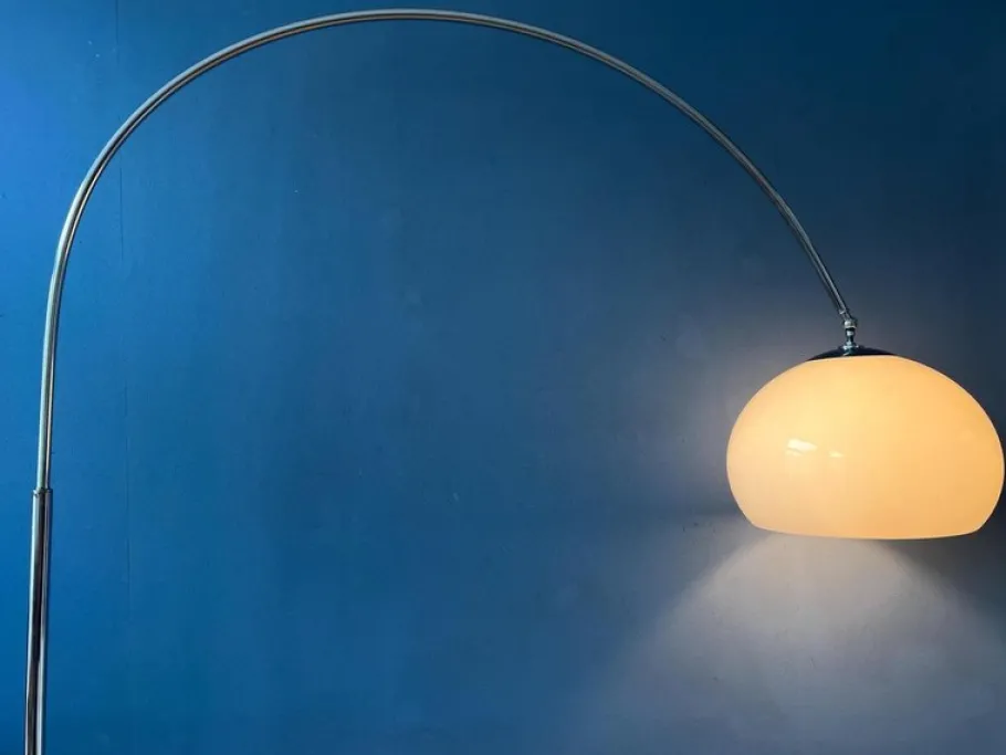 Discount Pamono Vintage Space Age Arc Floor Lamp with White Mushroom Shade and Marble Base from Guzzini