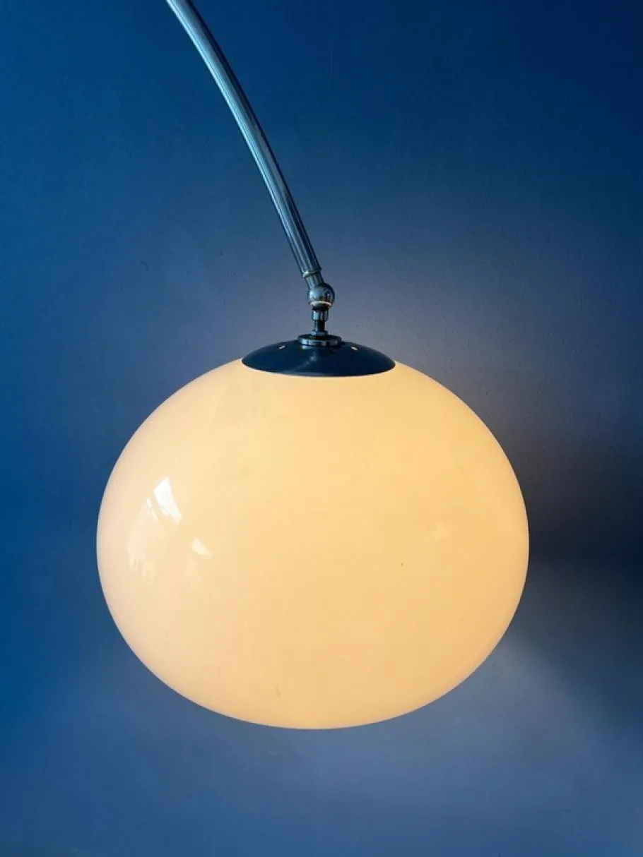 Discount Pamono Vintage Space Age Arc Floor Lamp with White Mushroom Shade and Marble Base from Guzzini