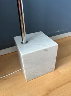 Discount Pamono Vintage Space Age Arc Floor Lamp with White Mushroom Shade and Marble Base from Guzzini