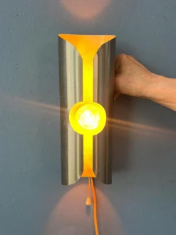 Sale Pamono Vintage Space Age Brushed Steel Wall Lamp from Polam / Raak