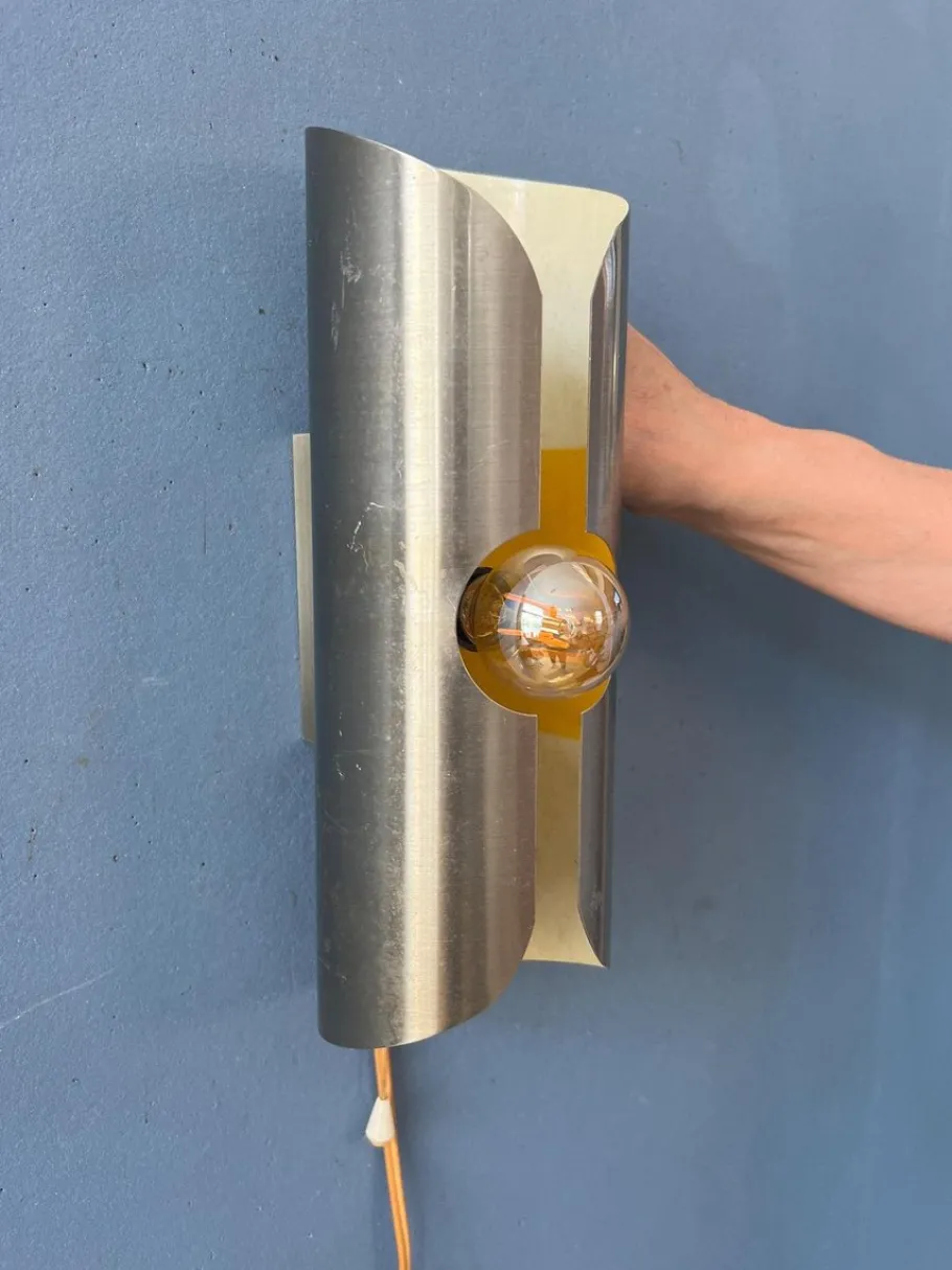 Sale Pamono Vintage Space Age Brushed Steel Wall Lamp from Polam / Raak