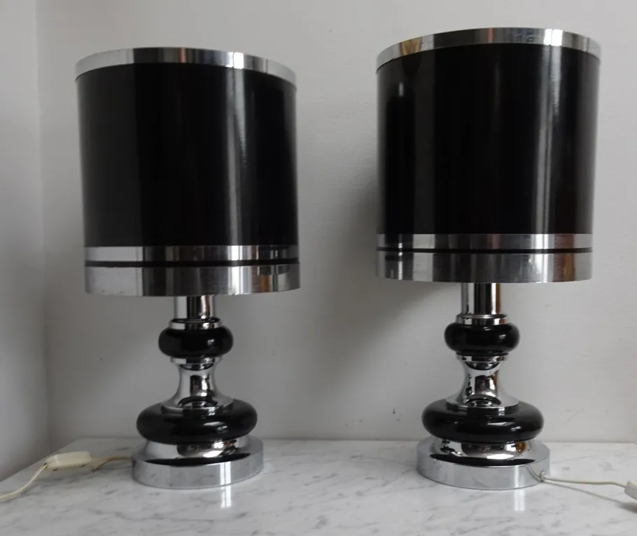 Discount Pamono Vintage Space Age Chrome and Black Table Lamps from Massive, 1970s, Set of 2