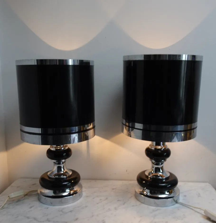 Discount Pamono Vintage Space Age Chrome and Black Table Lamps from Massive, 1970s, Set of 2