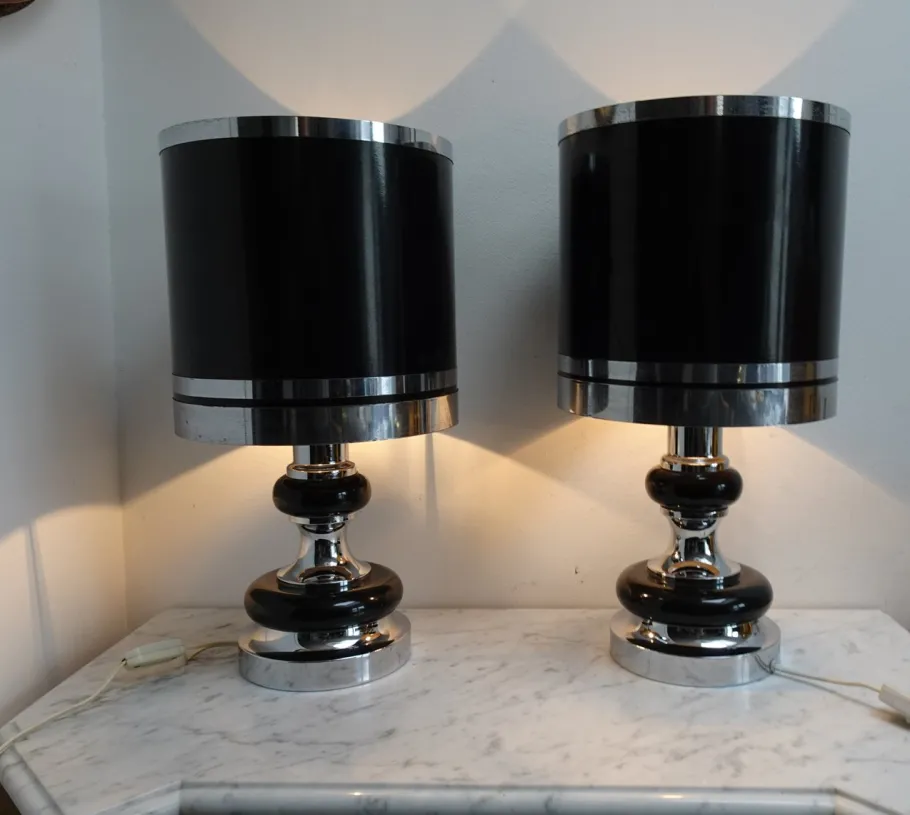 Discount Pamono Vintage Space Age Chrome and Black Table Lamps from Massive, 1970s, Set of 2