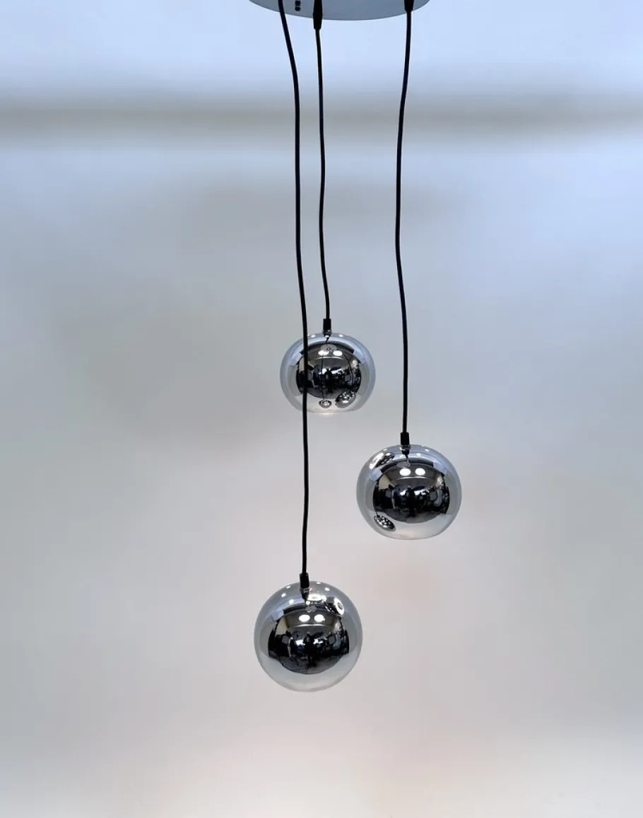 Discount Pamono Vintage Space Age 3-Light Chromed Metal Ball Cascading Hanging Lamp